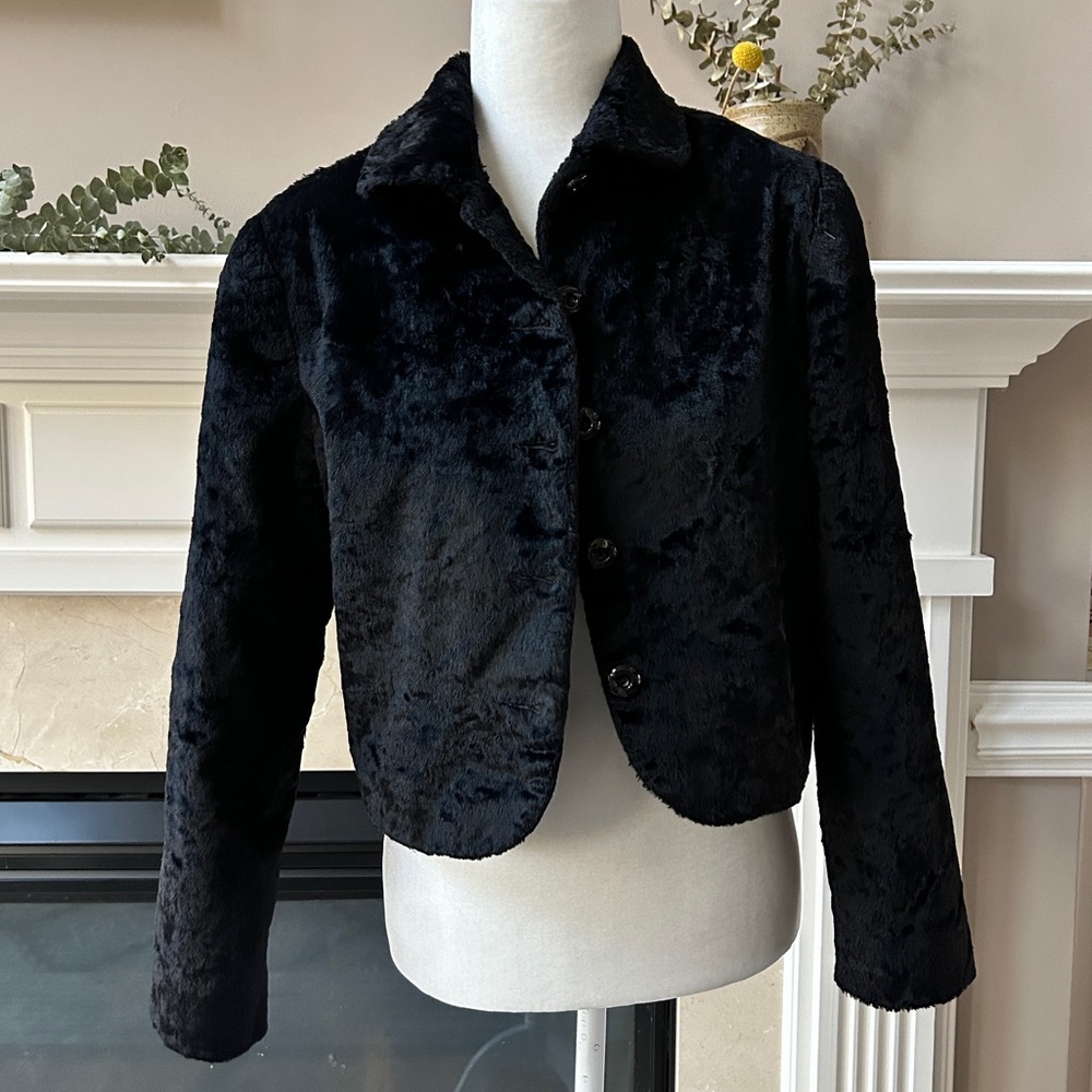 Vintage Emil Rosenberg Collection Velour Crop Blazer Jacket BlackFaux Fur